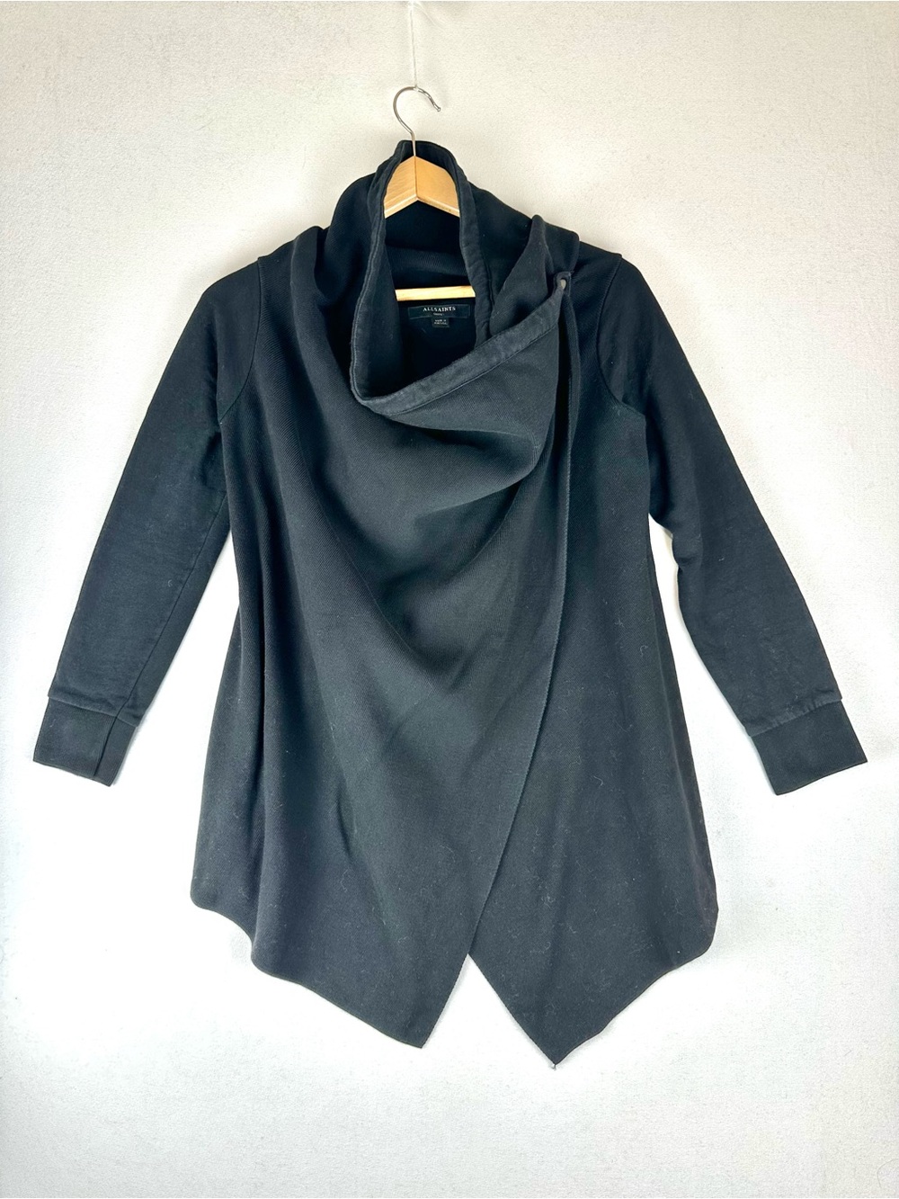 All Saints Drape Sweat Knit Shawl Cardigan Ribbed Asymmetrical